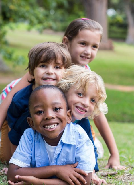 Happy child in the park together on sunny day